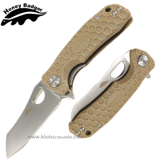 Honey Badger Mini Wharncleaver Flipper Folding Knife, D2 Steel, FRN Tan, HB1168